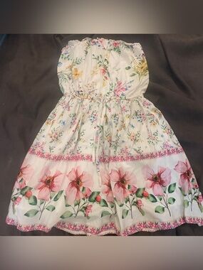 Strapless cotton floral mini dress